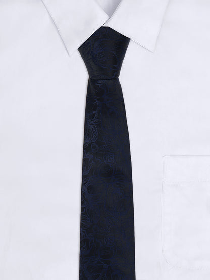 Men Navy Blue Printed Tie With Pocket Square and Cufflinks