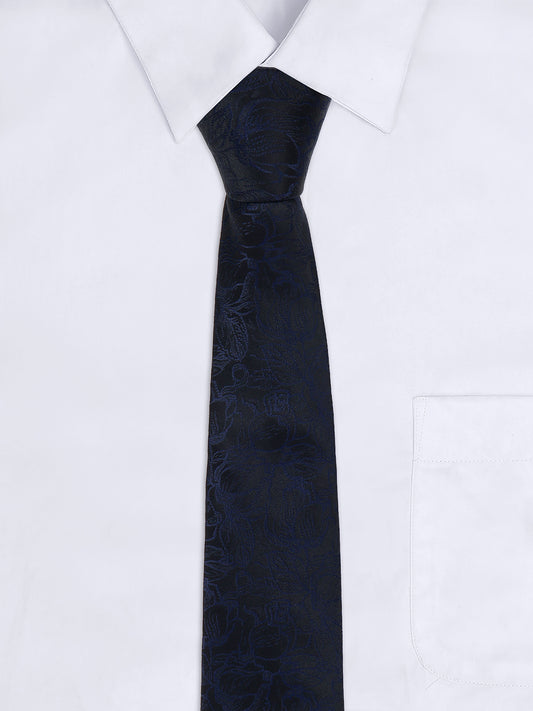 Men Navy Blue Printed Tie With Pocket Square and Cufflinks