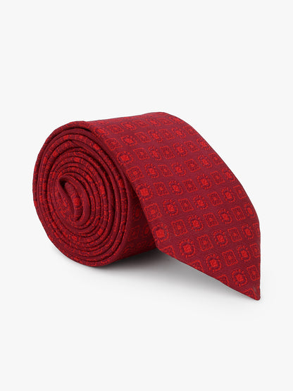 Men Maroon Printed Tie With Pocket Square and Cufflinks