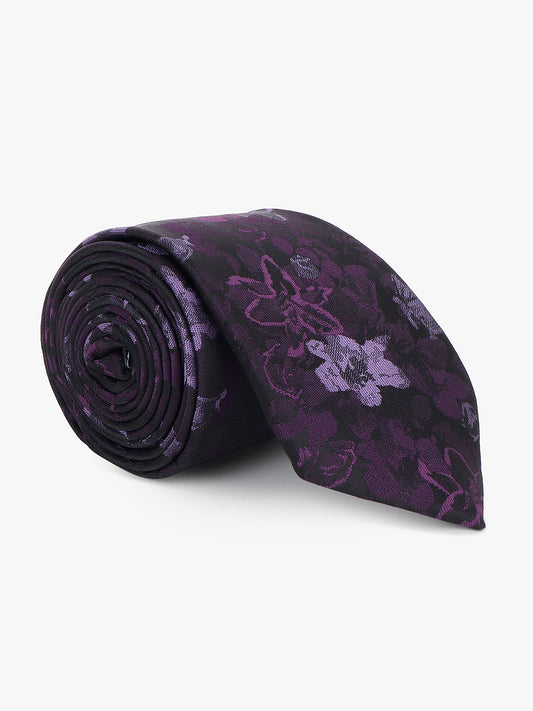 Men Purple Printed Tie With Pocket Square and Cufflinks