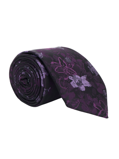 Men Purple Printed Tie With Pocket Square and Cufflinks