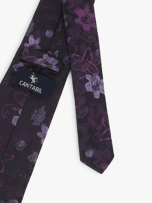 Men Purple Printed Tie With Pocket Square and Cufflinks