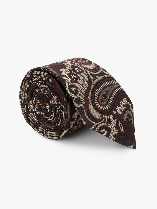 Men Brown Printed Tie With Pocket Square and Cufflinks