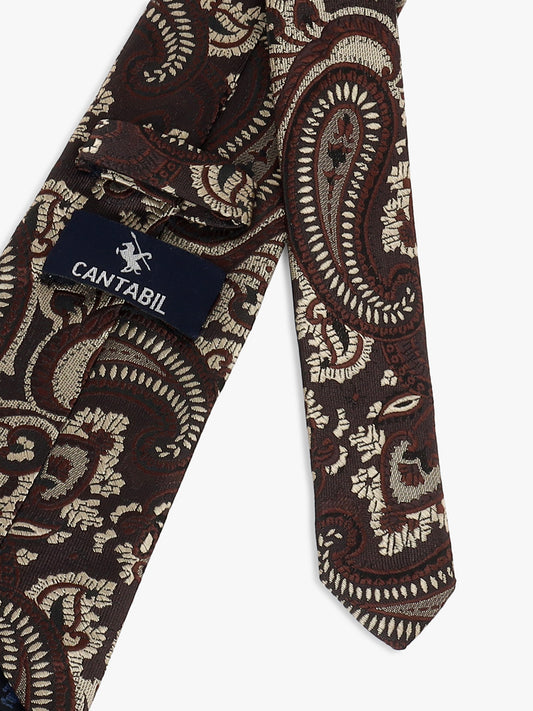 Men Brown Printed Tie With Pocket Square and Cufflinks