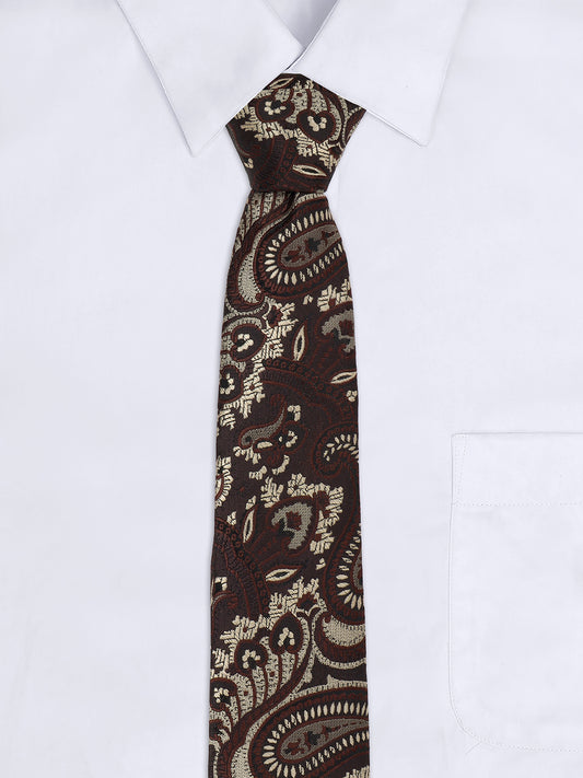 Men Brown Printed Tie With Pocket Square and Cufflinks