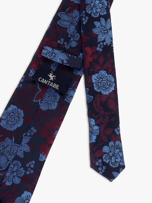 Men Navy Blue Printed Tie With Pocket Square and Cufflinks
