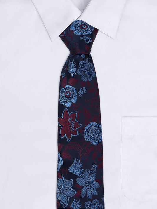 Men Navy Blue Printed Tie With Pocket Square and Cufflinks