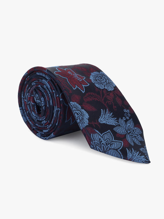 Men Navy Blue Printed Tie With Pocket Square and Cufflinks