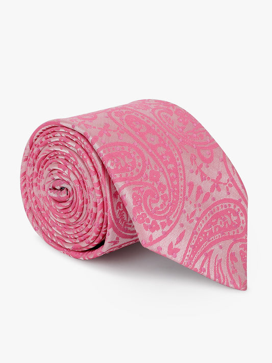 Men Pink Printed Tie With Pocket Square and Cufflinks
