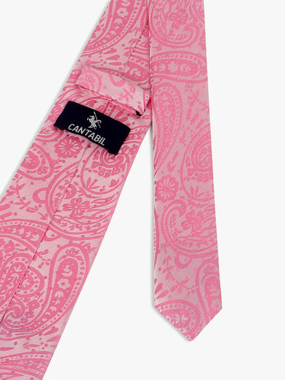 Men Pink Printed Tie With Pocket Square and Cufflinks