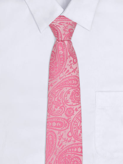 Men Pink Printed Tie With Pocket Square and Cufflinks