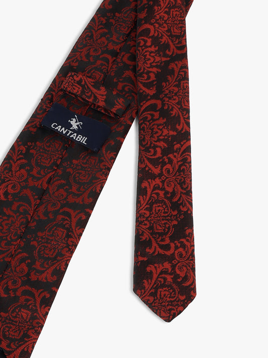 Men Maroon Printed Tie With Pocket Square and Cufflinks