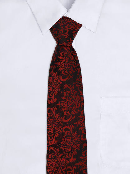 Men Maroon Printed Tie With Pocket Square and Cufflinks