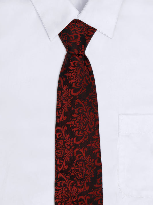 Men Maroon Printed Tie With Pocket Square and Cufflinks