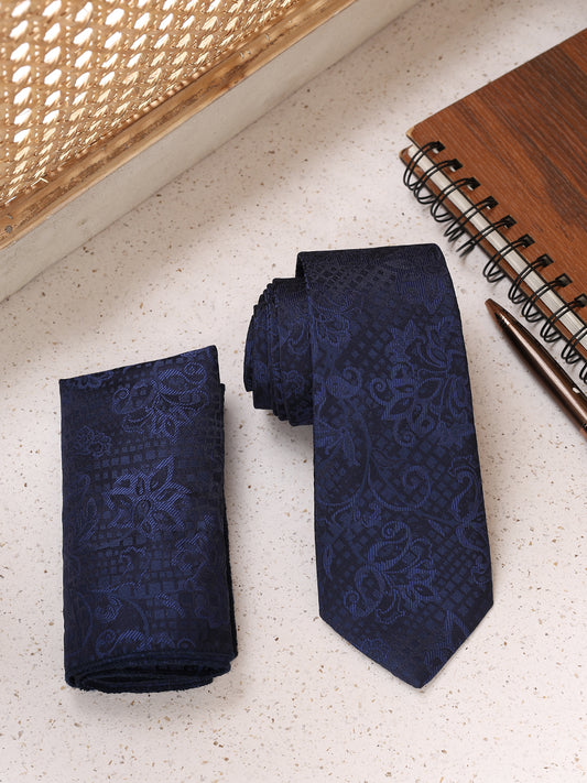 Men's Floral Print Tie Set with Pocket Square