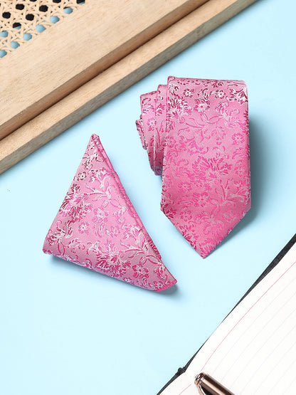 Men's Floral Print Tie Set with Pocket Square