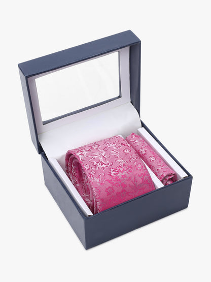 Men's Floral Print Tie Set with Pocket Square