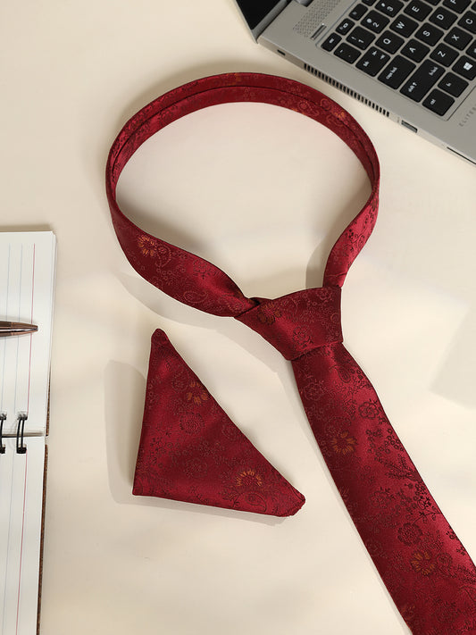 Men's Floral Print Tie Set with Pocket Square