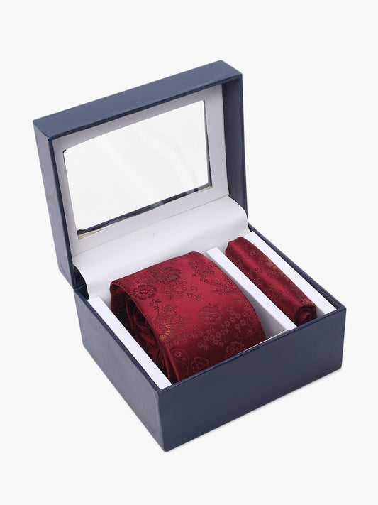 Men's Floral Print Tie Set with Pocket Square
