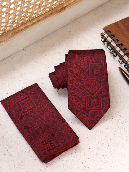 Men's Medallion Design Tie Set with Pocket Square