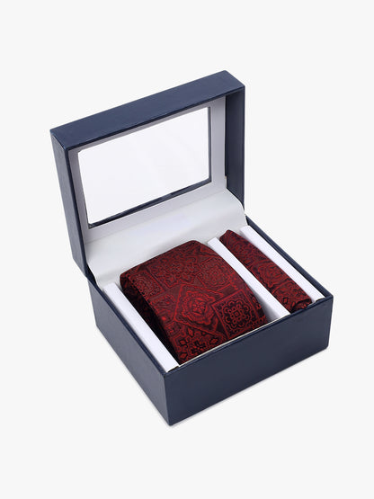 Men's Medallion Design Tie Set with Pocket Square