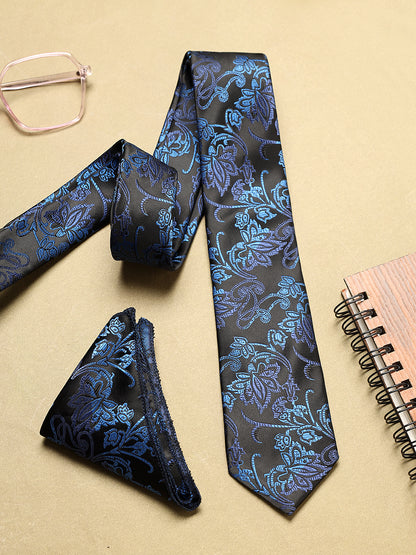 Men's Floral Print Tie Set with Pocket Square