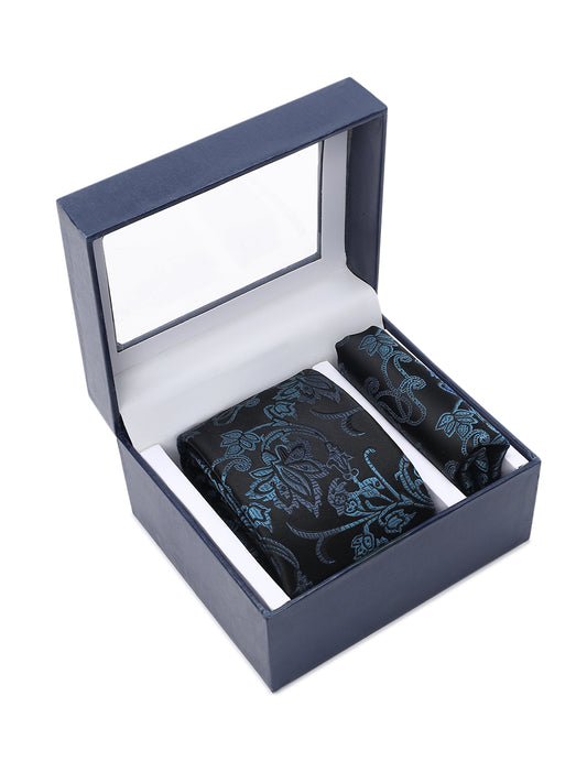 Men's Floral Print Tie Set with Pocket Square