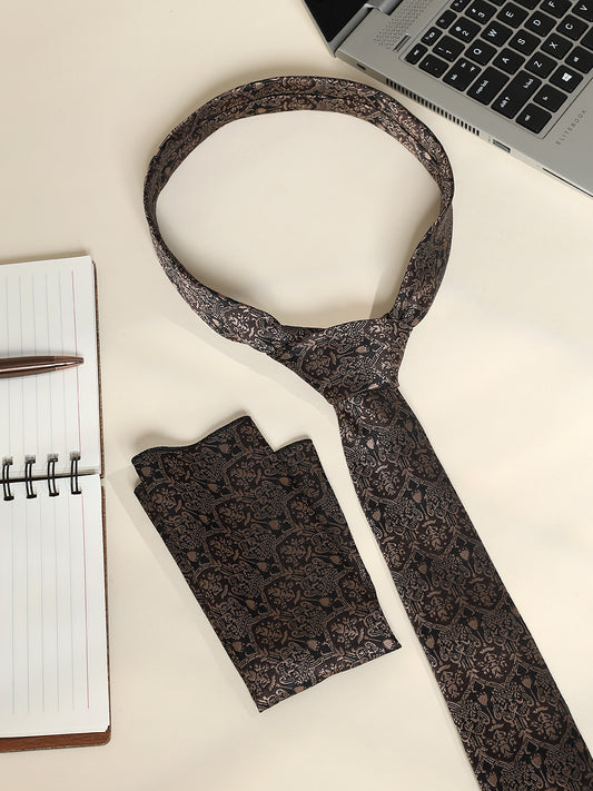 Men's Motifs Design Tie Set with Pocket Square
