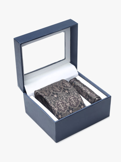 Men's Motifs Design Tie Set with Pocket Square
