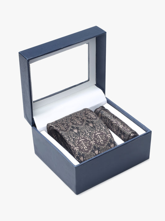 Men's Motifs Design Tie Set with Pocket Square