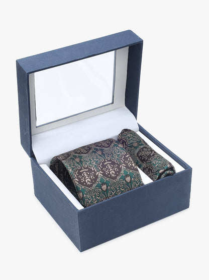 Men's Motifs Design Tie Set with Pocket Square