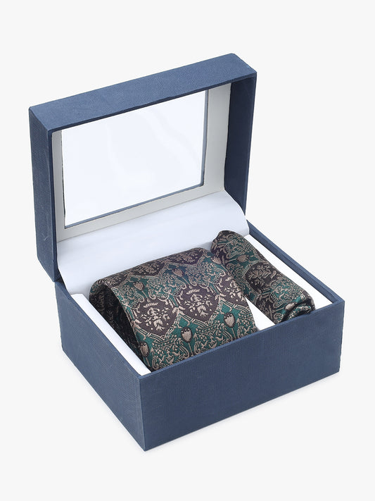 Men's Motifs Design Tie Set with Pocket Square