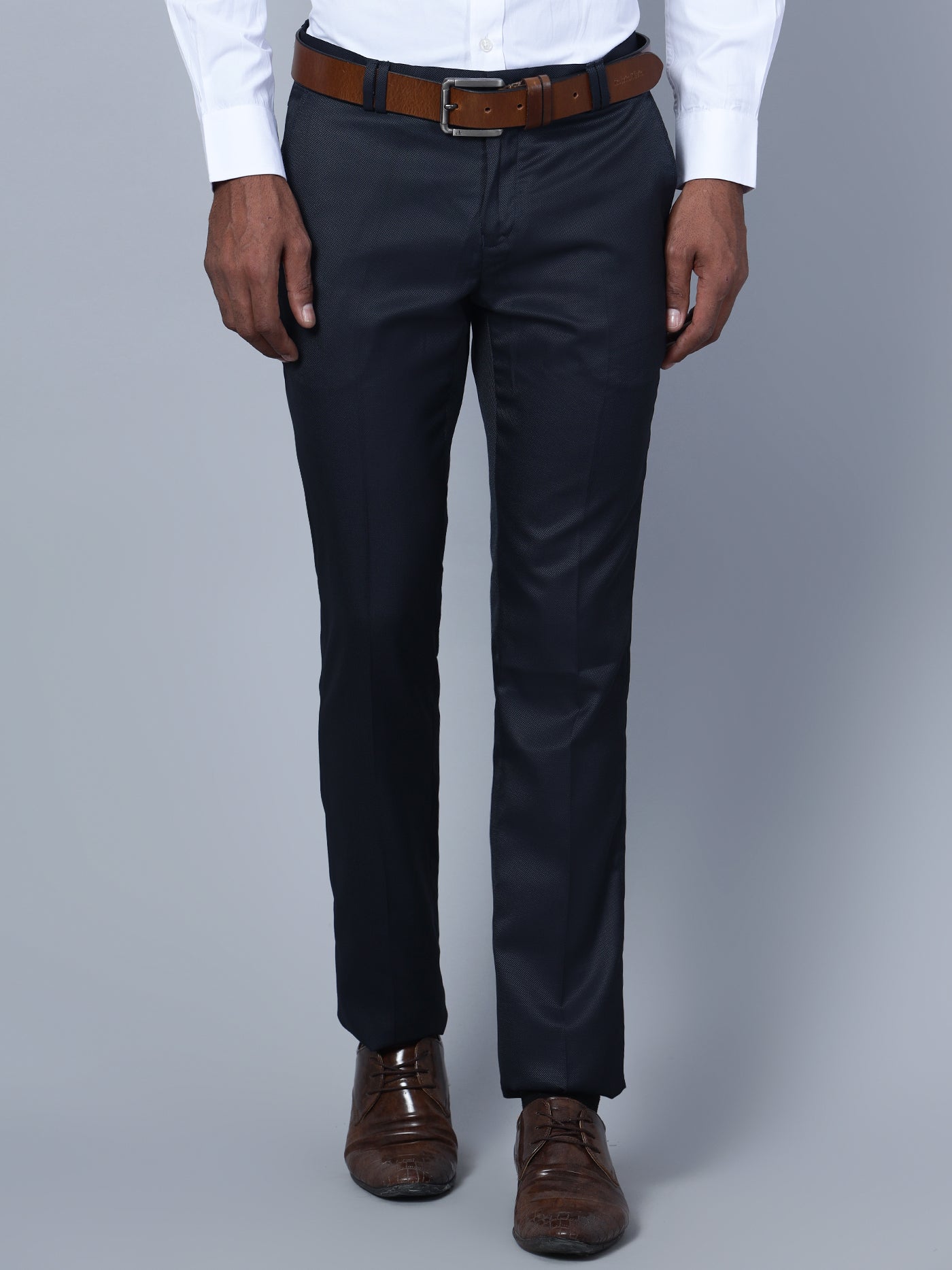 Cantabil Men Navy Blue Formal Trouser (7135544279179)