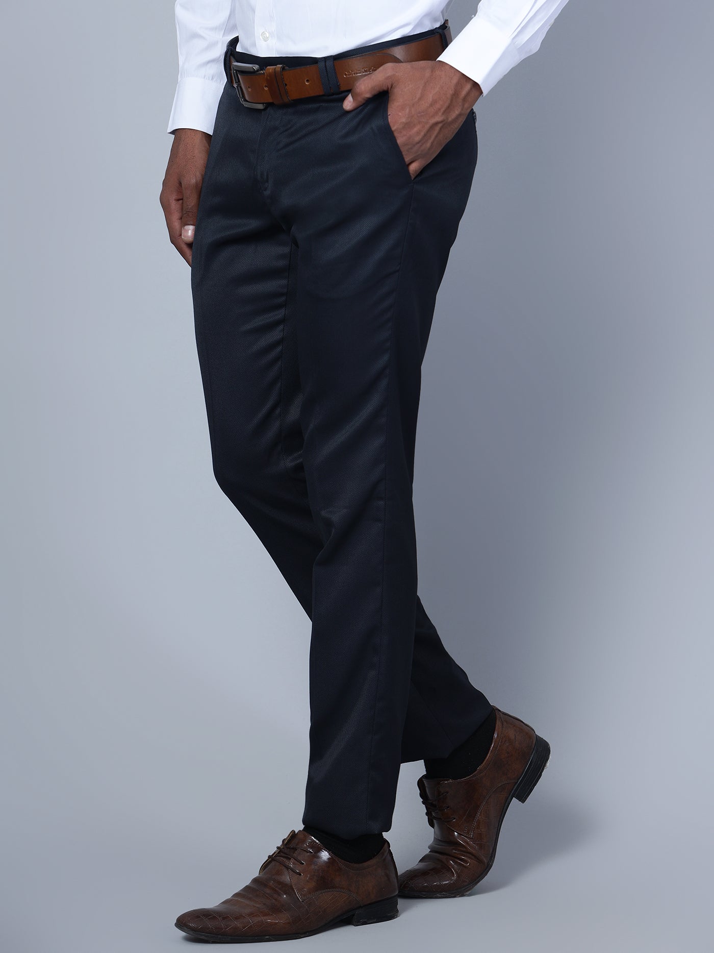 Cantabil Men Navy Blue Formal Trouser (7135544279179)