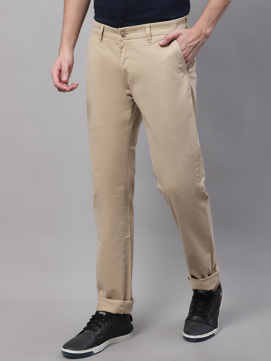 Cantabil Men Khaki Cotton Blend Solid Regular Fit Casual Trouser (7091703775371)