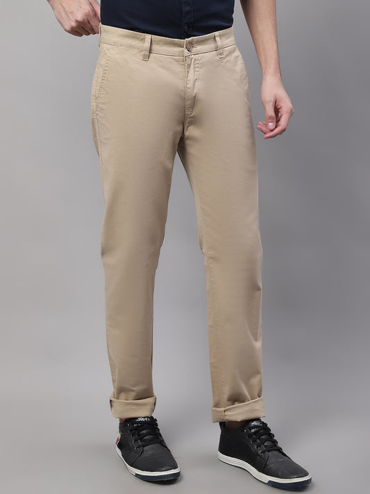 Cantabil Men Khaki Cotton Blend Solid Regular Fit Casual Trouser (7091703775371)