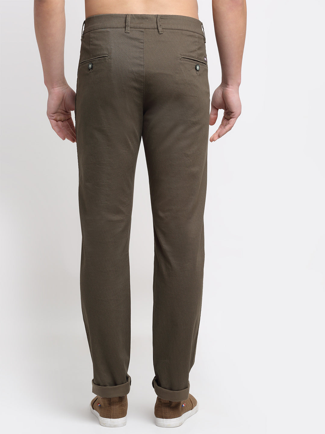 Cantabil Men Olive Cotton Blend Solid Regular Fit Casual Trouser (6729686253707)