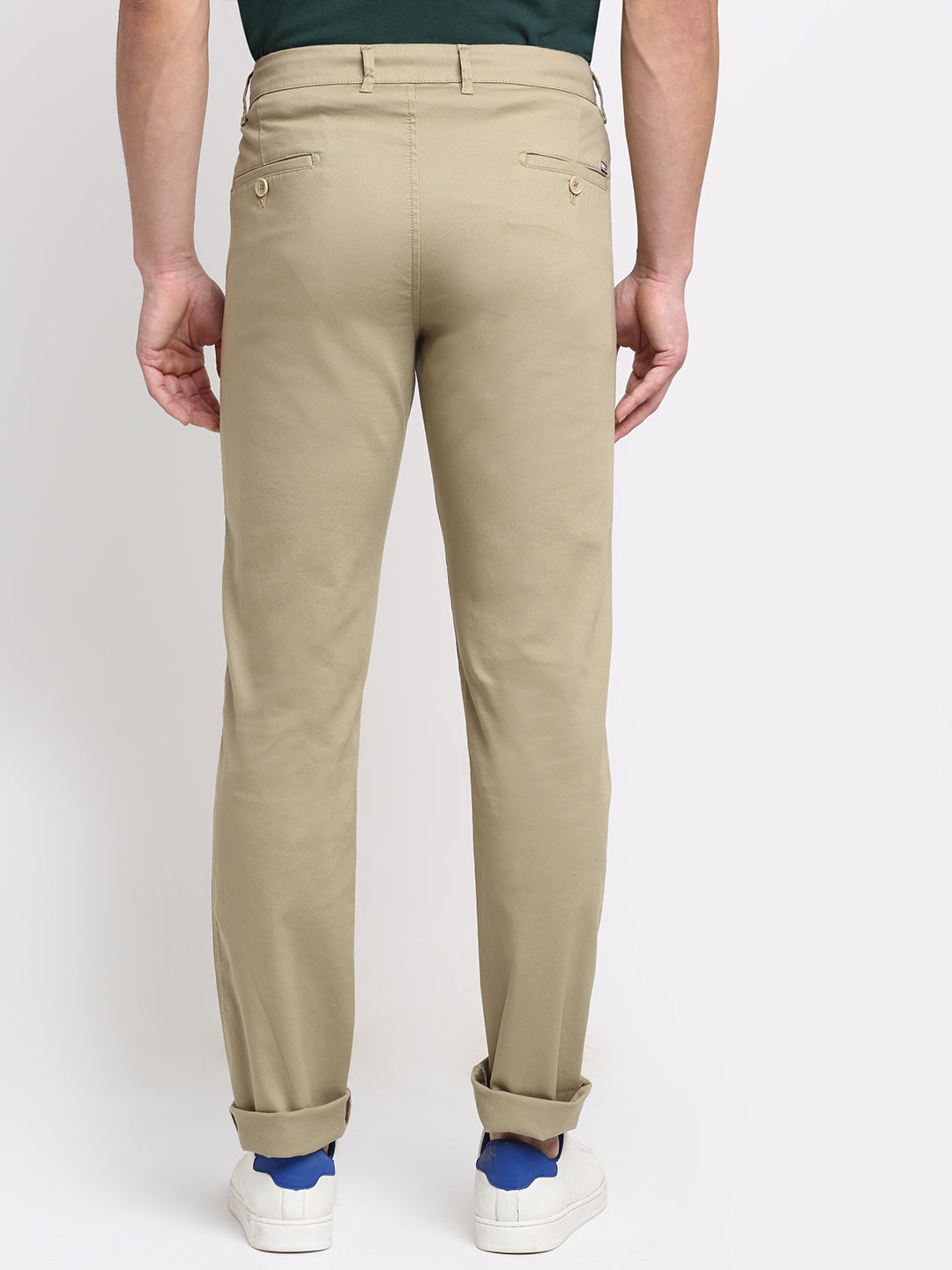 Cantabil Men Khaki Cotton Blend Solid Regular Fit Casual Trouser (6729700999307)