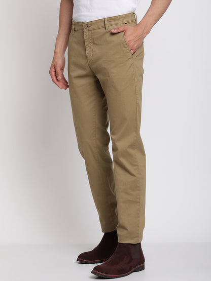 Cantabil Men Khaki Cotton Blend Solid Regular Fit Casual Trouser (6768414032011)