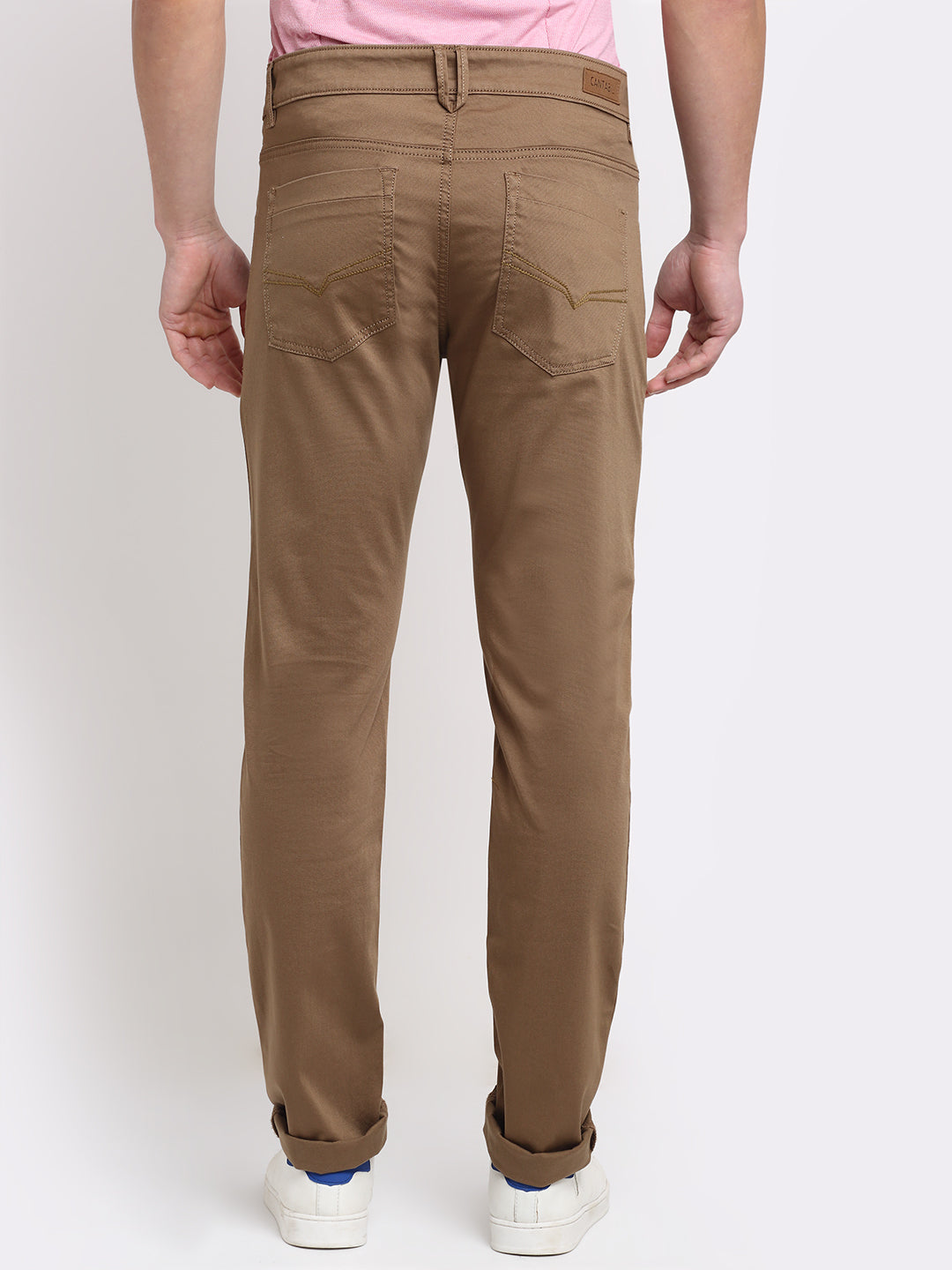 Cantabil Men Khaki Cotton Blend Solid Regular Fit Casual Trouser (6732680986763)