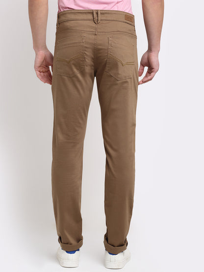 Cantabil Men Khaki Cotton Blend Solid Regular Fit Casual Trouser (6732680986763)