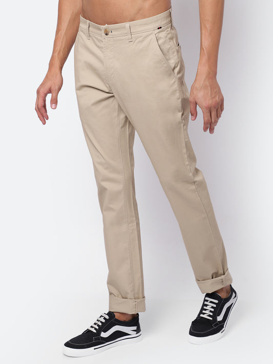 Cantabil Men Beige Cotton Blend Solid Regular Fit Casual Trouser (6930274910347)