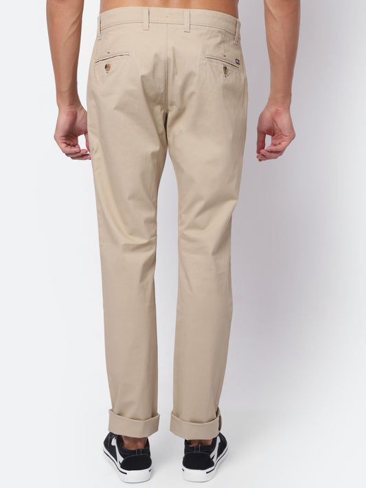 Cantabil Men Beige Cotton Blend Solid Regular Fit Casual Trouser (6930274910347)