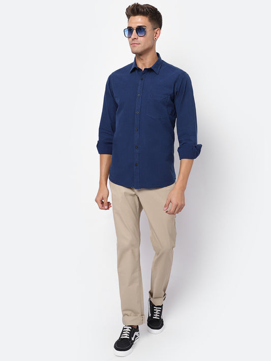 Cantabil Men Beige Cotton Blend Solid Regular Fit Casual Trouser (6930274910347)