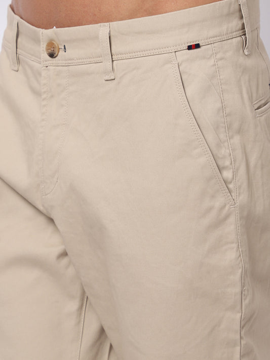 Cantabil Men Beige Cotton Blend Solid Regular Fit Casual Trouser (6930274910347)