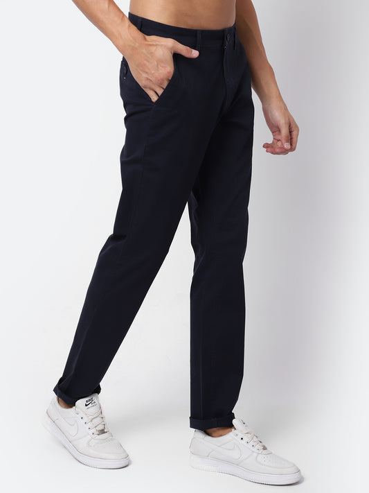 Cantabil Men Navy Blue Cotton Blend Regular Fit Casual Trouser (6930250301579)