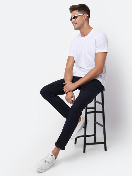Cantabil Men Navy Blue Cotton Blend Regular Fit Casual Trouser (6930250301579)