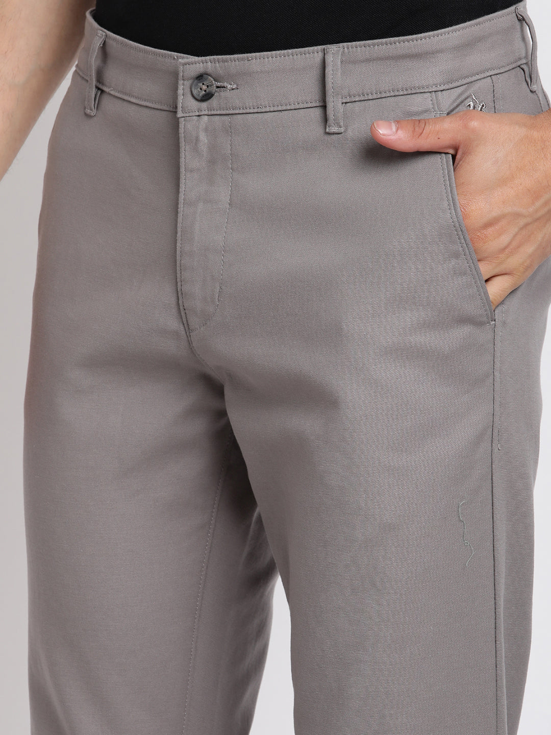 Cantabil Men Grey Cotton Blend Solid Regular Fit Casual Trouser (6768440148107)