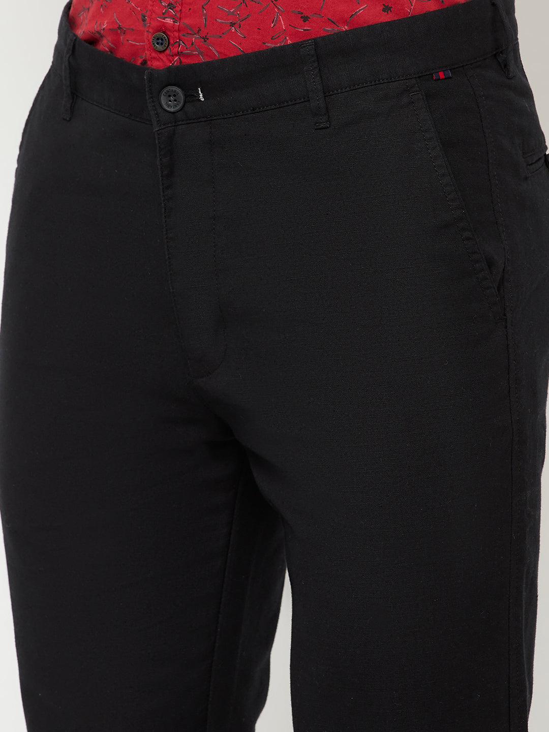 Cantabil Men Black Cotton Blend Solid Regular Fit Casual Trouser (6816275366027)