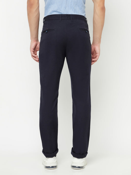 Cantabil Men Navy Blue Cotton Blend Solid Regular Fit Casual Trouser (6827906039947)